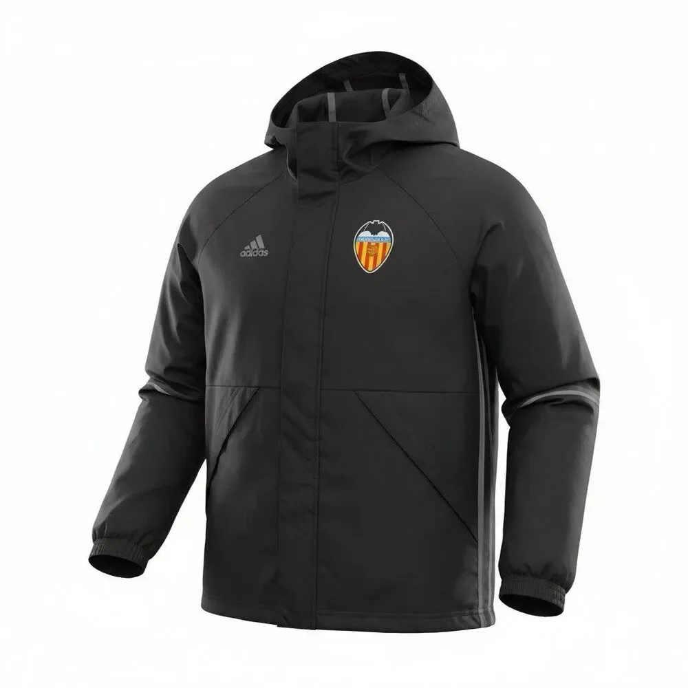 NWOT Adidas Valencia CF Youth Rain Jacket Windbreaker Black Hooded Size M 11-12